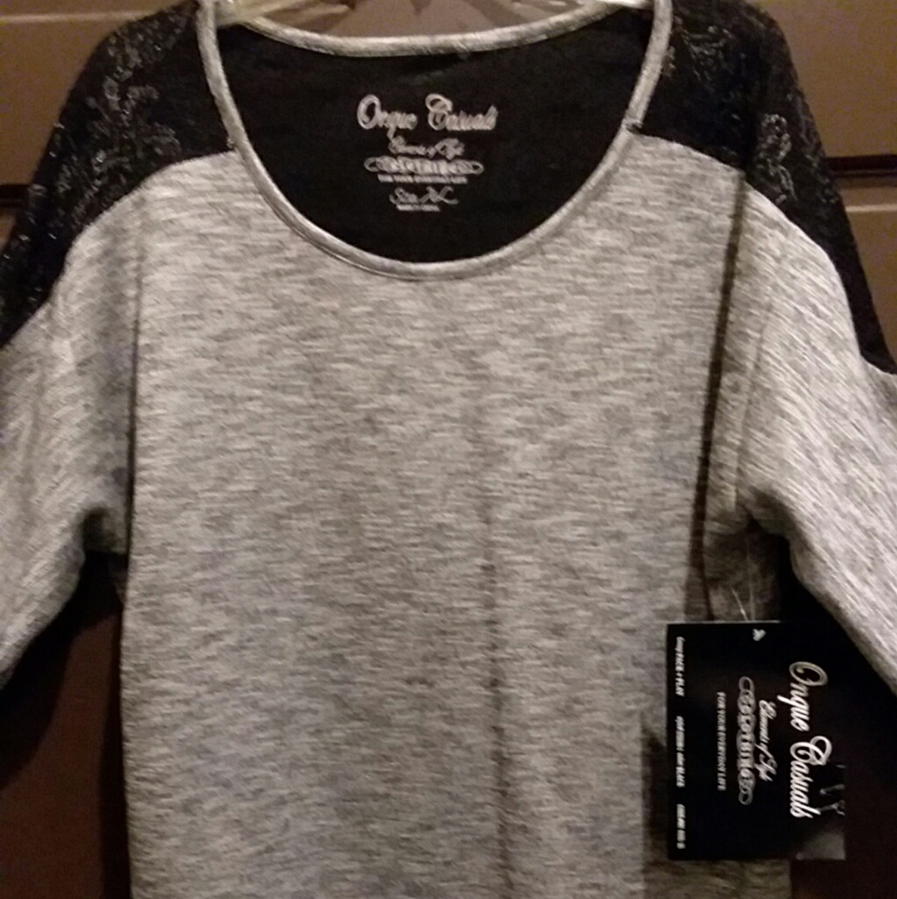 Grey and shimmer lace design top
